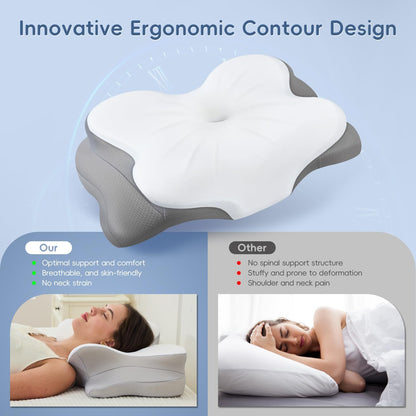 Innovative ergonomic contour pillow design compared to ordinary flat pillows