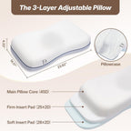 Three layer adjustable pillow with main core firm insert and soft insert pads
