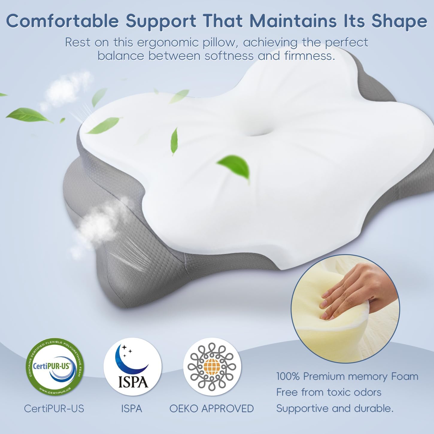 Breathable detachable pillowcase with slow rebound memory foam and machine washable cover