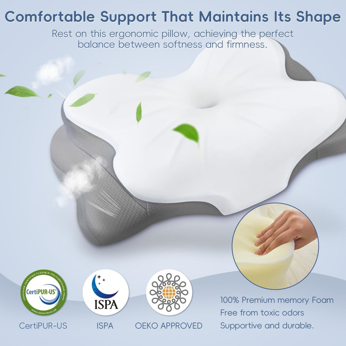 Breathable detachable pillowcase with slow rebound memory foam and machine washable cover
