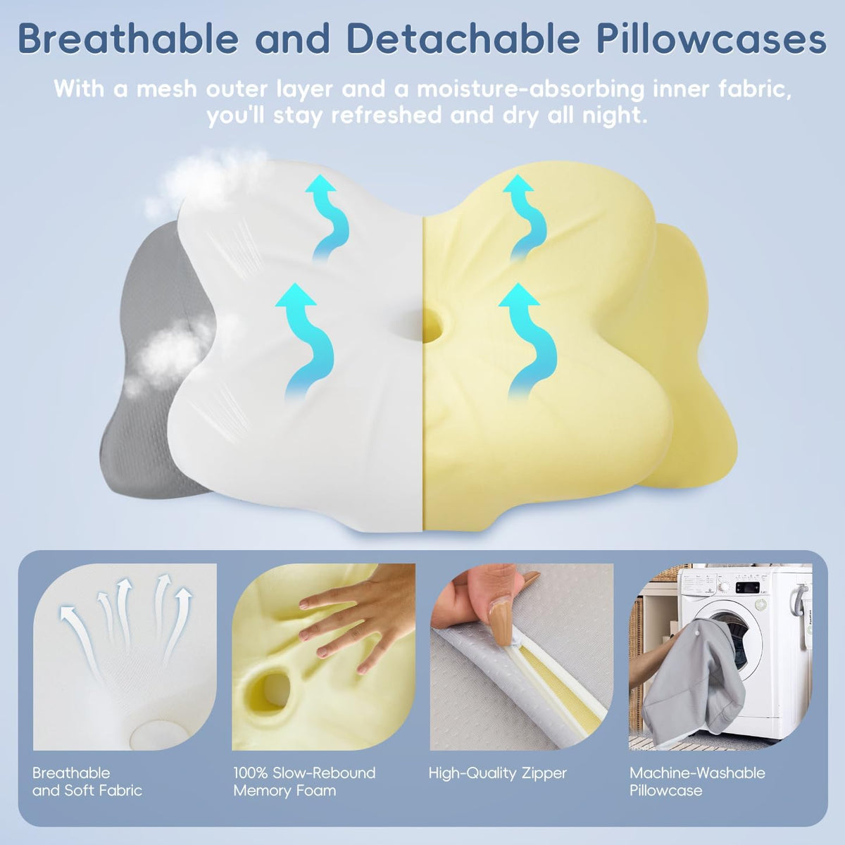 CertiPUR-US certified memory foam pillow with breathable and durable support