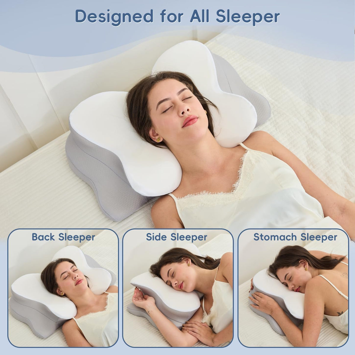Memory foam pillow designed for back side and combination sleepers