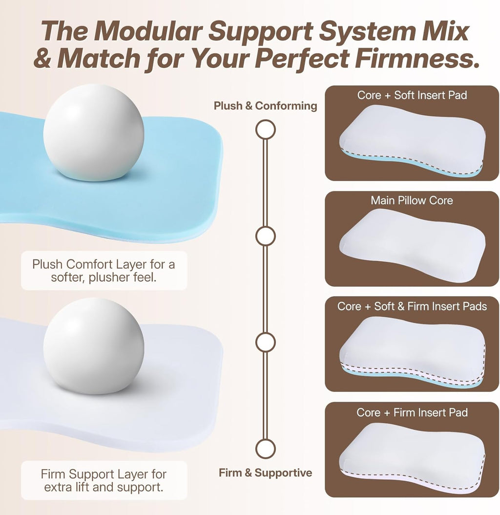 Modular support system mix and match for customizable pillow firmness and comfort